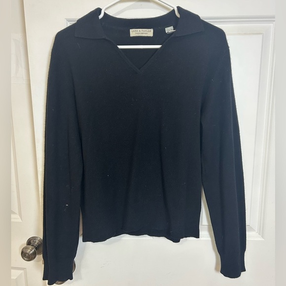 Lord & Taylor two ply cashmere V-neck sweater size large black - Picture 9 of 9